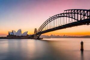 the sydney opera house and bridge at sunset. AI-Generated photo