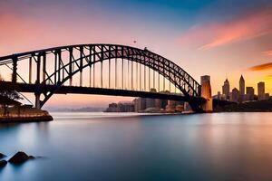 the sydney harbour bridge at sunset. AI-Generated photo