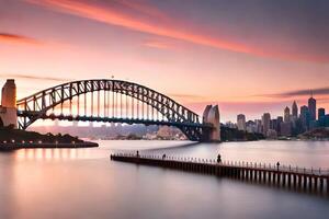 the sydney harbour bridge at sunset. AI-Generated photo