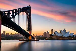 sydney bridge at sunset. AI-Generated photo