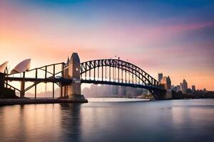 the sydney harbour bridge at sunset. AI-Generated photo