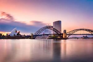 the sydney opera house and bridge at sunset. AI-Generated photo