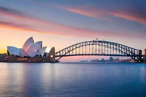 the sydney opera house and bridge at sunset. AI-Generated photo