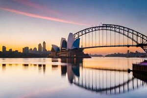 the sydney opera house and bridge at sunset. AI-Generated photo