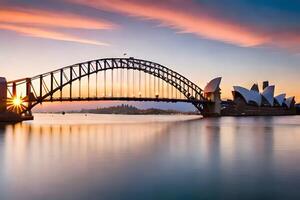 the sydney opera house and bridge at sunset. AI-Generated photo