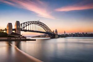 the sydney harbour bridge at sunset. AI-Generated photo