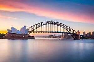 the sydney opera house and bridge at sunset. AI-Generated photo