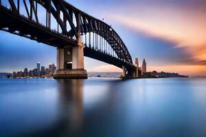 el Sydney puerto puente a puesta de sol. generado por ai foto