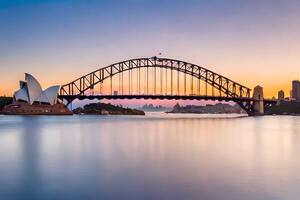 the sydney harbour bridge at sunset. AI-Generated photo