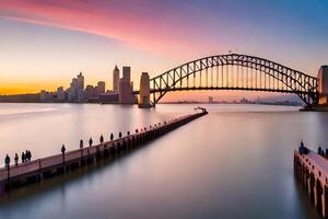 the sydney harbour bridge at sunset. AI-Generated photo