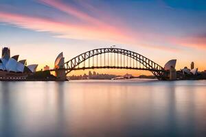 the sydney opera house and bridge at sunset. AI-Generated photo