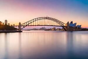 the sydney harbour bridge at sunset. AI-Generated photo