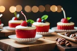 red velvet cupcakes with berries and chocolate. AI-Generated photo