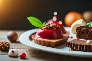 christmas desserts on a plate. AI-Generated photo