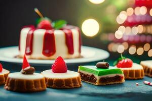 christmas cakes and desserts on a table. AI-Generated photo