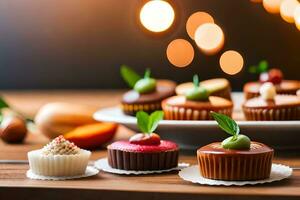 various types of cupcakes on a table. AI-Generated photo