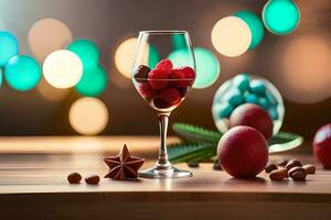 a glass of wine with berries and other items. AI-Generated photo