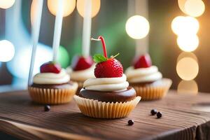 magdalenas con chocolate Crema y fresas generado por ai foto