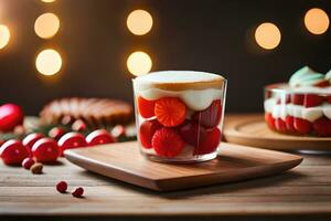 Navidad postre en un vaso con bayas. generado por ai foto