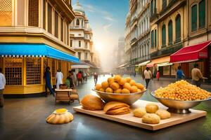 indio calle comida en el ciudad. generado por ai foto