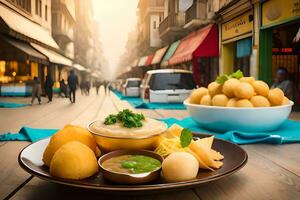 indio calle comida en el ciudad. generado por ai foto