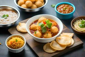 various types of indian food are shown on a table. AI-Generated photo