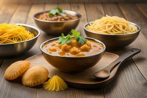 various types of indian food in bowls. AI-Generated photo