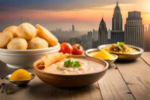 indian food with city view. AI-Generated photo