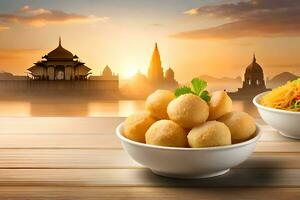 fried rice balls with thai style sunset. AI-Generated photo