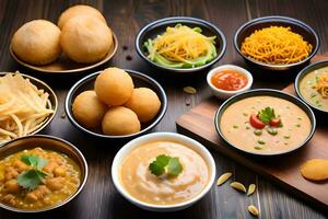 various types of indian food in bowls. AI-Generated photo