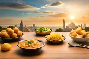 indian food with city view. AI-Generated photo