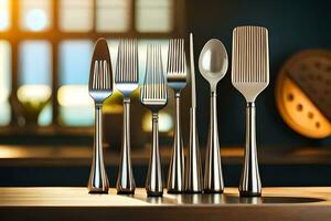 a group of silverware on a table. AI-Generated photo