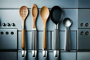 a group of four spoons and a spatula. AI-Generated photo