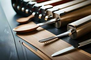 a variety of utensils are sitting on a table. AI-Generated photo