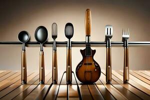 a set of utensils with a guitar and a spoon. AI-Generated photo