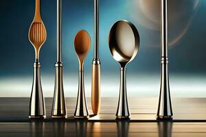 a group of silver spoons and forks. AI-Generated photo