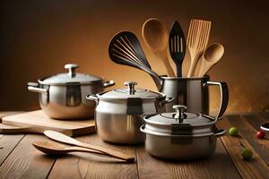 stainless steel cookware set. AI-Generated photo