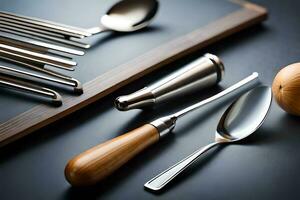 a variety of utensils including spoons, forks and knives. AI-Generated photo