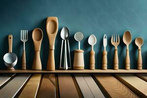 a shelf with many different utensils on it. AI-Generated photo