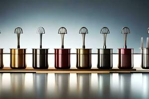 a row of different utensils in different colors. AI-Generated photo