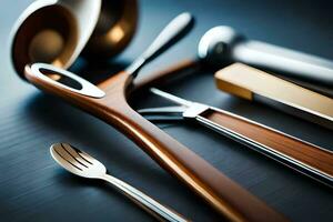 a collection of utensils on a table. AI-Generated photo