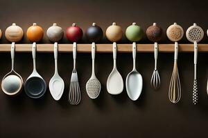 a rack with many different utensils hanging on it. AI-Generated photo