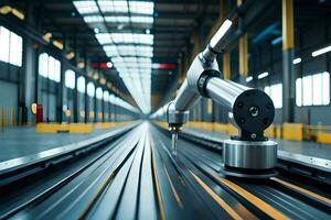 a robotic arm is on a conveyor belt in a factory. AI-Generated photo