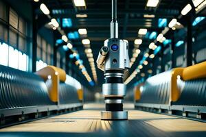 a robot is standing on a conveyor belt. AI-Generated. AI-Generated photo