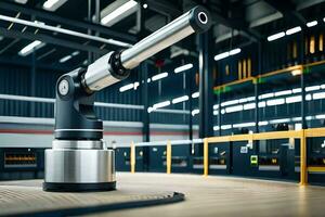 a robotic arm is sitting on a table in a factory. AI-Generated photo