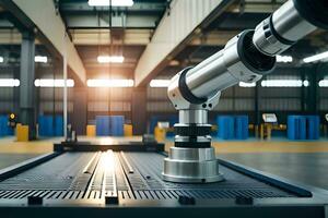 a robotic arm is sitting on a table in a factory. AI-Generated. AI-Generated photo