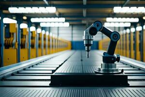 a robotic arm is sitting on a conveyor belt. AI-Generated. AI-Generated. AI-Generated photo