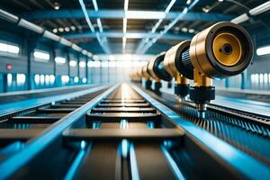 a long line of metal machines in a factory. AI-Generated photo