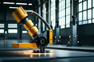 a robotic arm is sitting on a table in a factory. AI-Generated photo