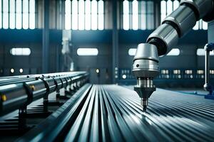 a robotic arm is working on a machine in a factory. AI-Generated photo
